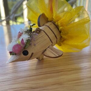Decorative Wooden Shark with Yellow Tutu
